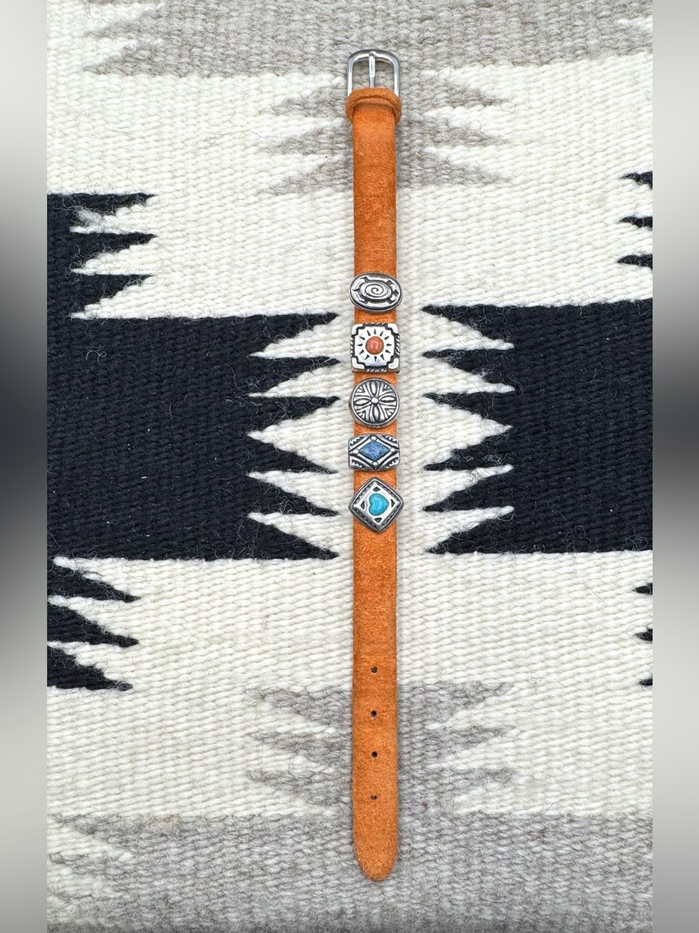 Prerogatives Shubes Southwestern Sterling Silver Leather Slide Charm Bracelet